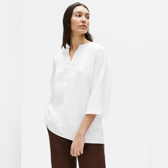 EILEEN FISHER Organic Handkerchief Linen Split Neck Tunic - Picture 1 of 7
